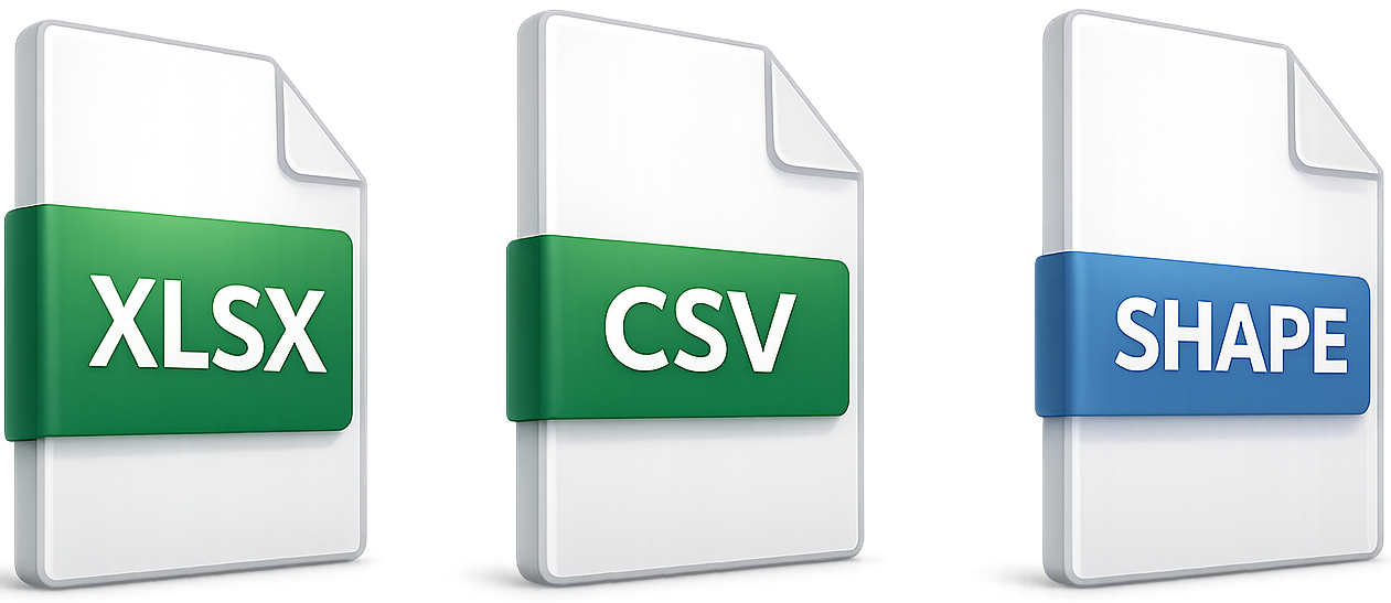 Excel, CSV, Shape and other formats